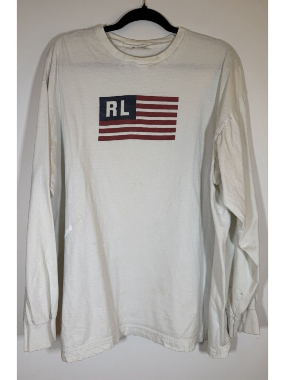 Vintage 90s Ralph Lauren Polo Jeans flag white tshirt preppy long sleeve XL